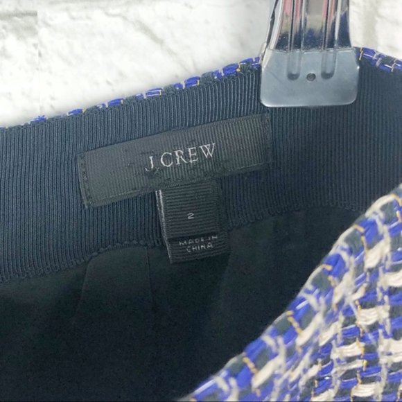 J. CREW Mini Skirt Navy Blue Gold Metallic Tweed Fall Winter Silk Size XS 2 - Picture 7 of 8